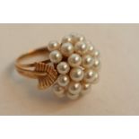 A Japanese gold and pearl cluster ring