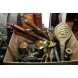 A box of various Brassware