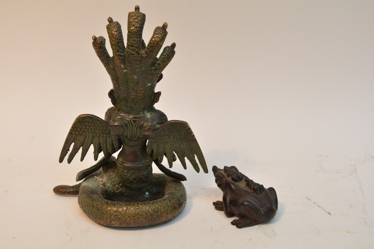 A modern Chinese bronze of a God like figure and a - Image 2 of 3