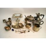 A silver plated teaset and various other items