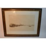 A large framed etching of Koln (Cologne) by Herman