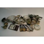 A box of silver plated ware including two taureans