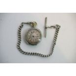 A Swiss silver pocket watch and chain