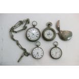 Four pocket watches including silver and Swiss mad