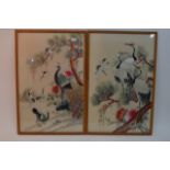 A pair of Oriental needlework pictures, approx 35c