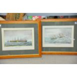 Two framed marine prints of the steamships 'Great