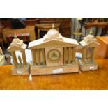 An architectural marble clock garniture set with C