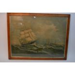 A maple framed print of a nautical scene of a gall