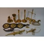 A collection of brassware including horse brasses