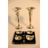 A cased set of four Victorian silver salts with cr