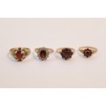 4 garnet set rings 132g