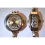 Two lady's gold wristwatches