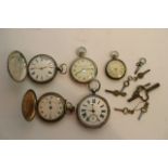 A silver case Hunter pocket watch and four other w