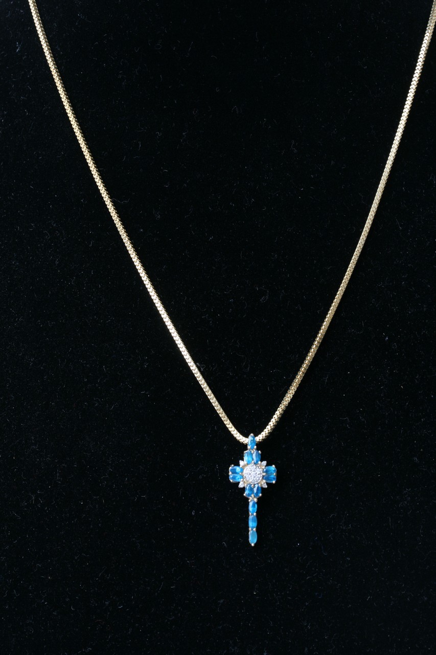 A 925 silver gilt necklace and cross set with blue - Image 2 of 3