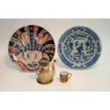 A Japanese Imari shell shaped dish, a Chinese blue