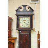 An oak 30 hour long case clock, the square painted