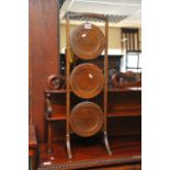 An oak three tier cake stand, approx 86cm.