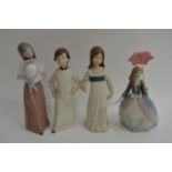 Four Lladro figures of girls, two matt glazed