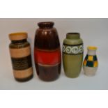 Four retro West German pottery vases, three of lar