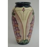 A large boxed Moorcroft 'Foxglove' pattern vase, d