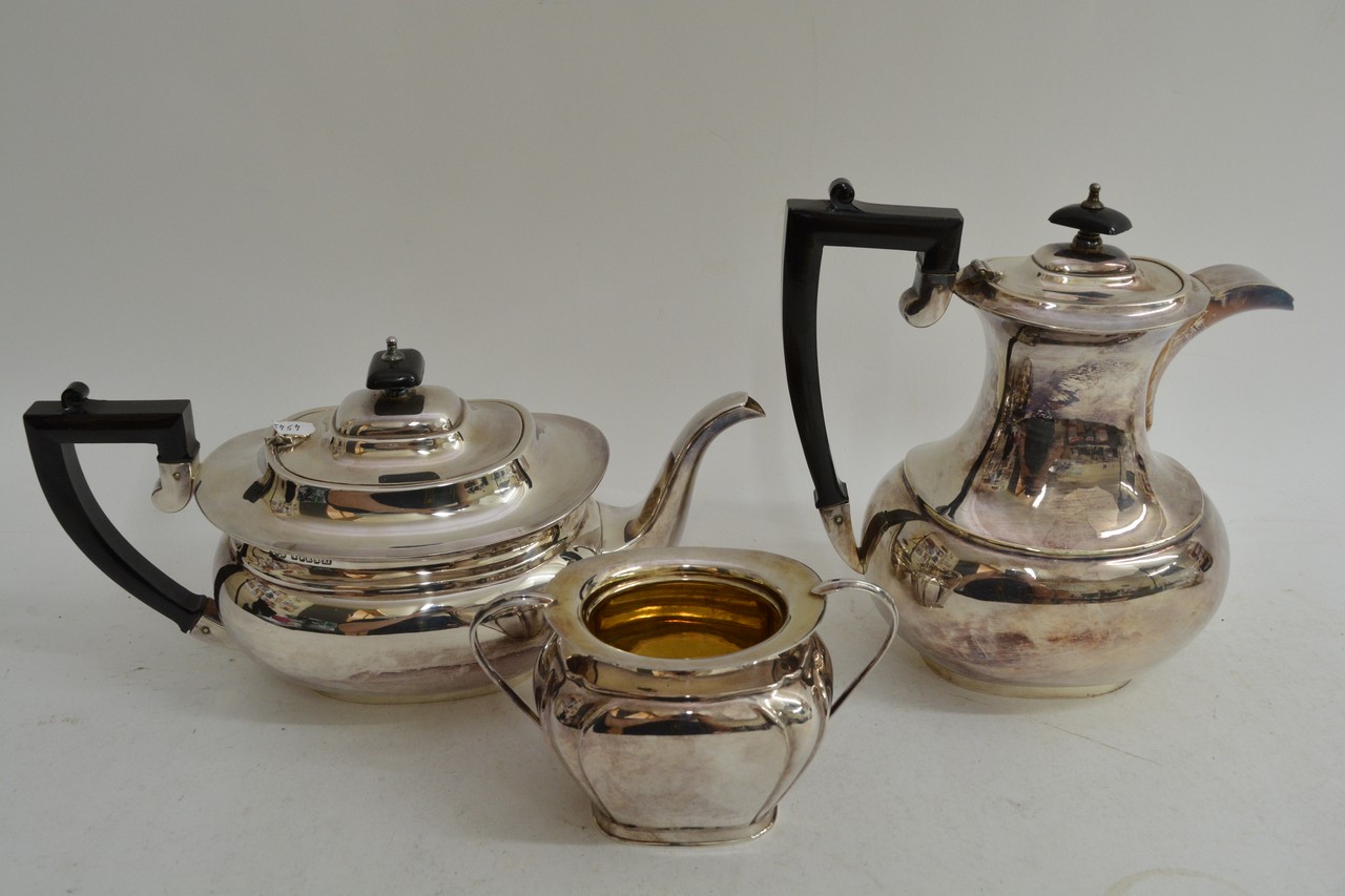 A silver plated coffee and teapot and a Romney suc