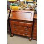 An oak bureau with turned bulbous supports, approx