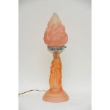 An Art Deco frosted peach glass table lamp, approx
