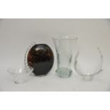 Four item of contemporary glass comprising two vas