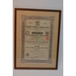 A framed 1912 Russian Nikolaef bond