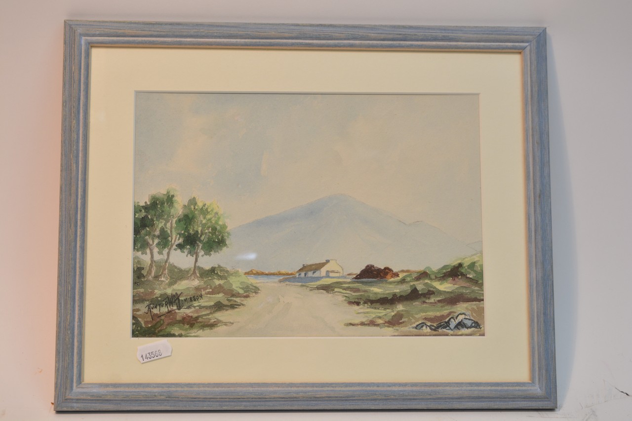 A framed watercolour painting depicting The Mourne