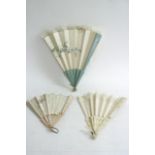 Three vintage hand fans to include a mother of pea