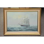 A framed oil on canvas depicting a sea clipper, 30
