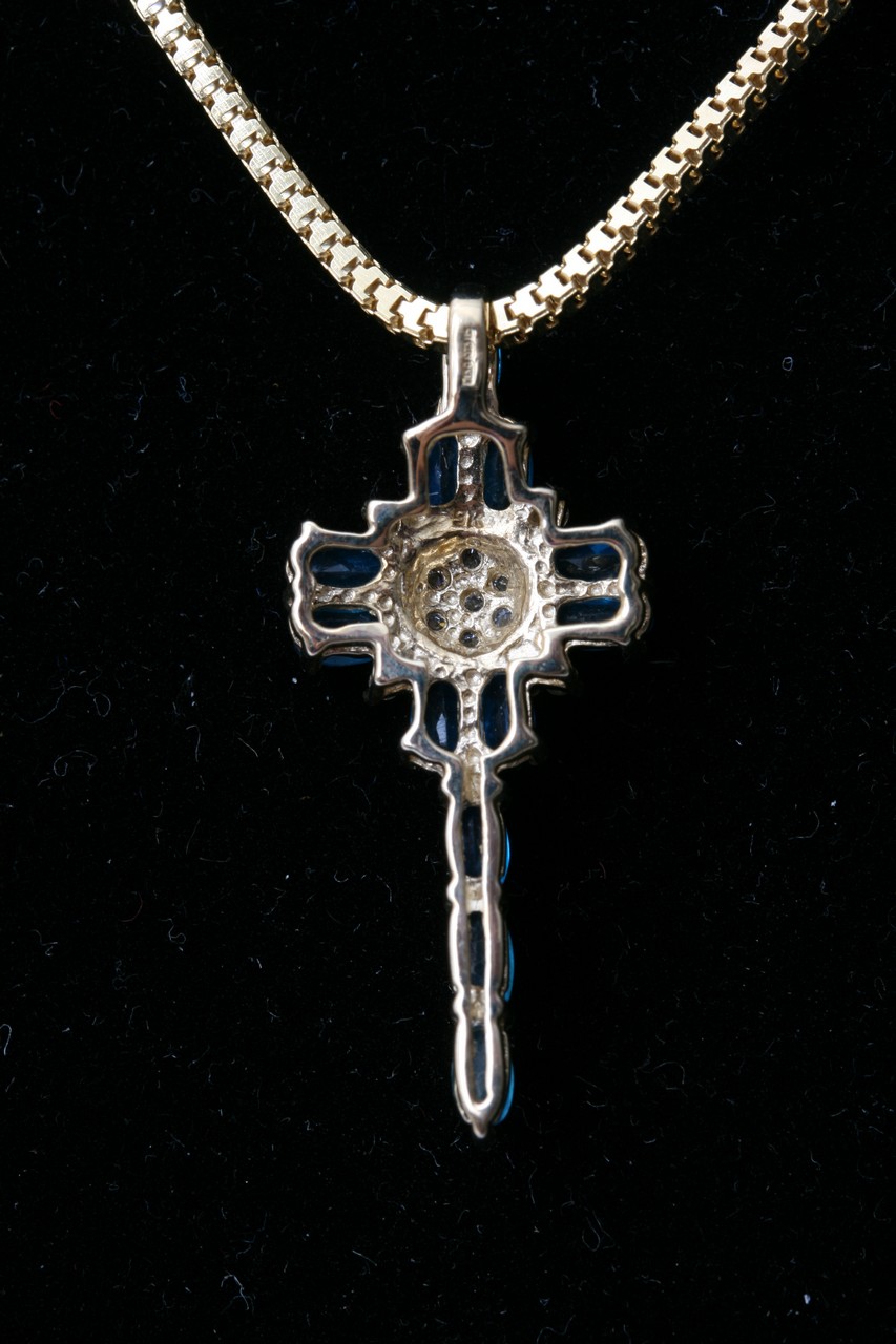 A 925 silver gilt necklace and cross set with blue - Image 3 of 3