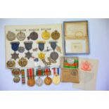 A collection of second world war medals and two Po