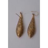 A pair of 9ct gold hollow drop earrings