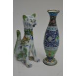 A Galle style faience pottery cat, a/f and a Persi