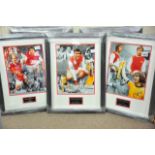 Three framed and glazed signed photos of Arsenal p
