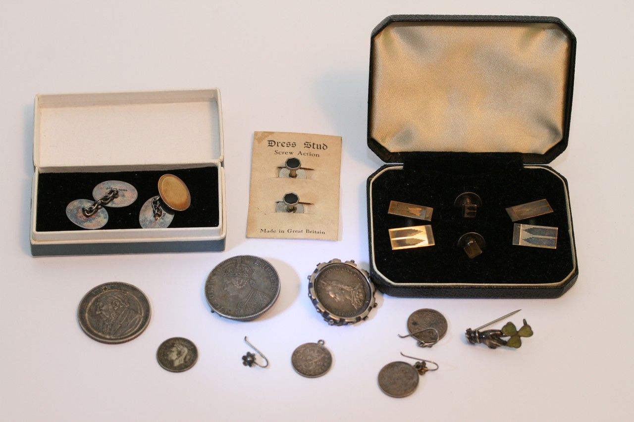 Two sets of silver cufflinks plus Victorian and la
