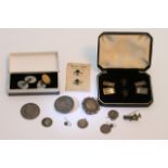 Two sets of silver cufflinks plus Victorian and la