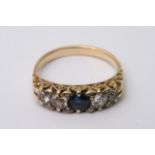 An Edwardian style ring inset with central blue sa