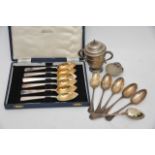 A set of silver spoons stamped 925, a small silve