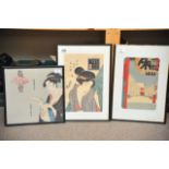 Two Japanese woodblock prints after Eisen, and a p