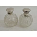 Two silver and cut glass spherical shaped scent bo