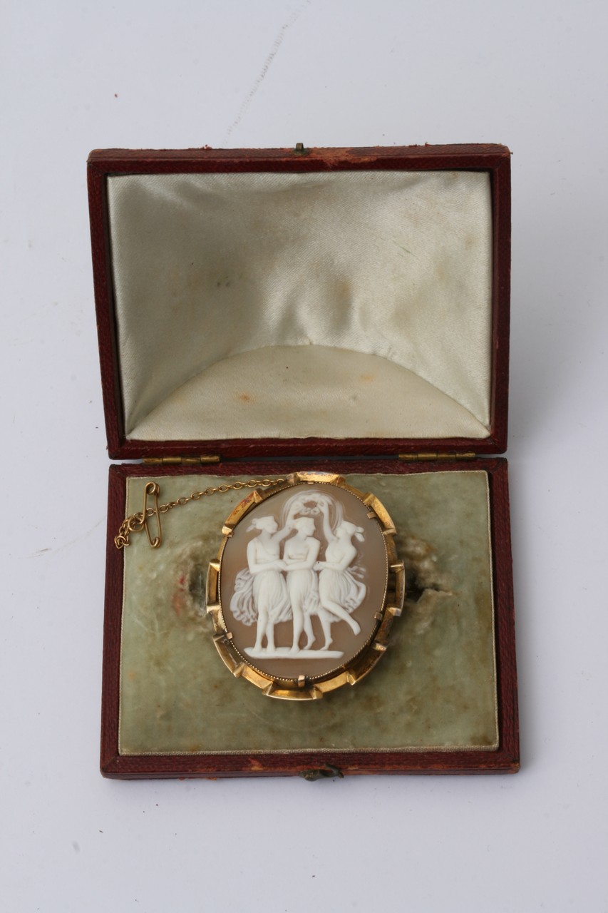 A Victorian oval cameo in fitted case depicting th