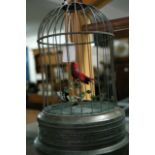 A Victorian mechanical singing bird in a cage