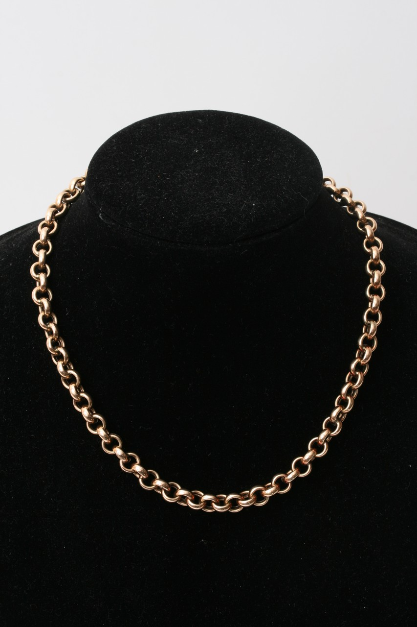 A 9ct gold belcher link necklace. Approximately 50