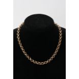A 9ct gold belcher link necklace. Approximately 50