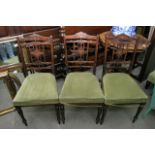 Three salon suite inlaid chairs with green upholst