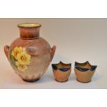 A Royal Doulton Mary Butterton Impasto vase and tw