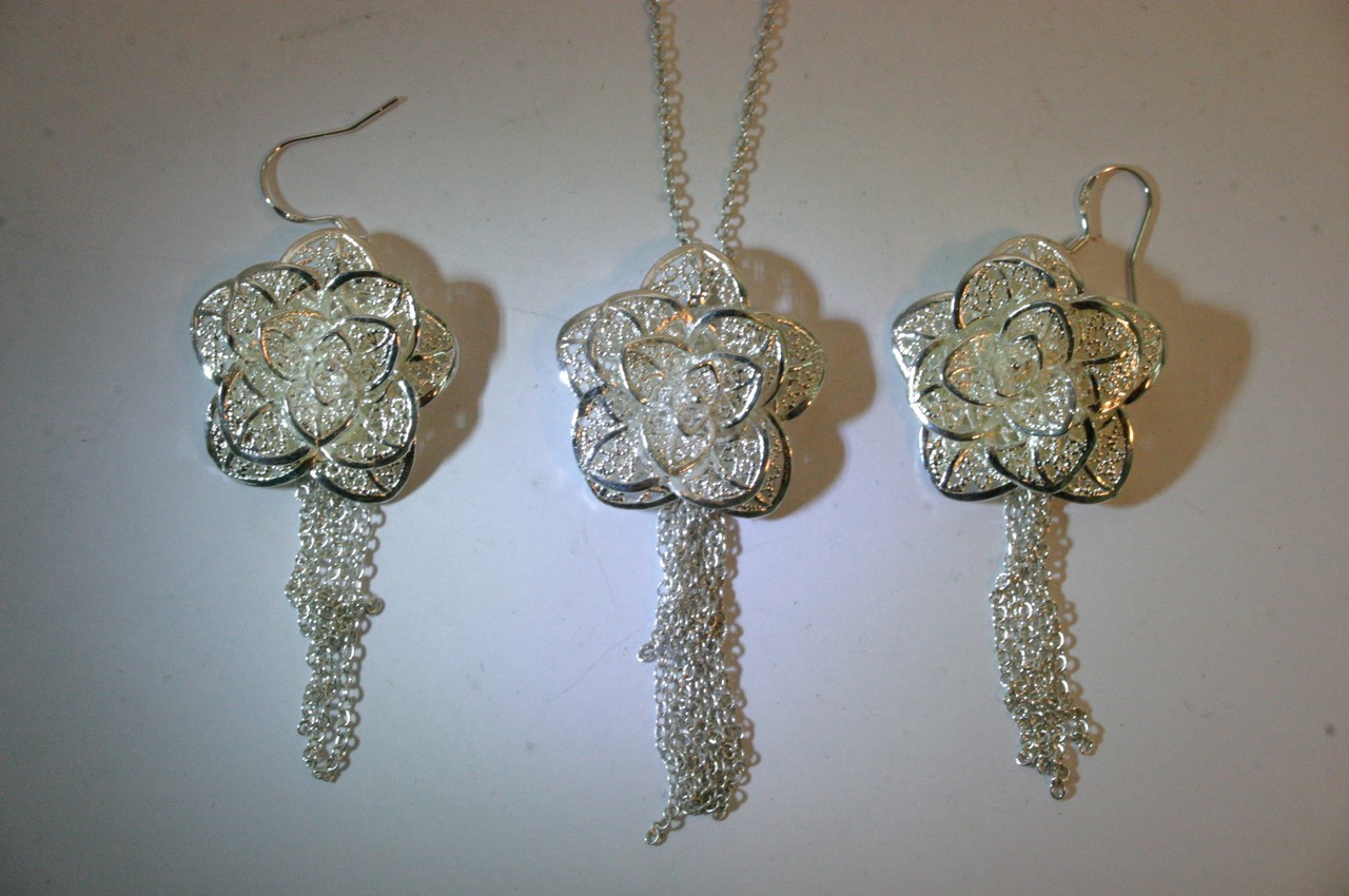 Silver Flower Pendant and Earrings (Rosos Design) - Image 2 of 3